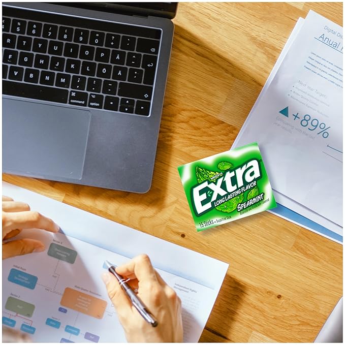 EXTRA Chewing Gum Sugar-Free Spearmint Flavor 8 ct/Box Pack of 6 (48 Count Total) Bulk Mint Gum
