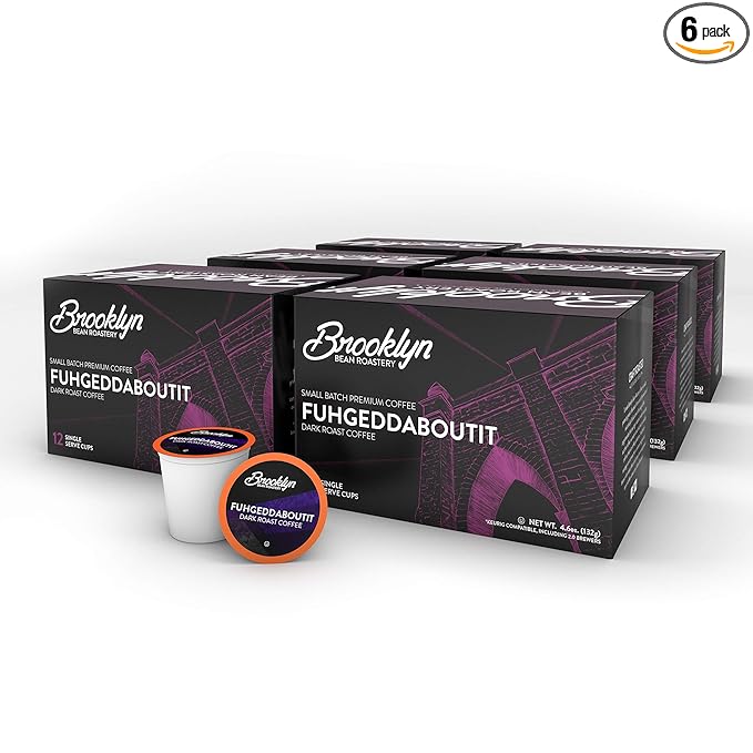 Brooklyn Beans Dark Roast Fuhgeddaboutit Gourmet Coffee Pods Compatible with 2.0 Keurig Coffee Pods Brewers 72 Count
