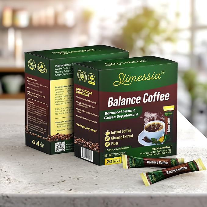 Slimessia Balance Coffee Medium Roast Instant Coffee with Botanicals 20 Single Sticks 7 oz