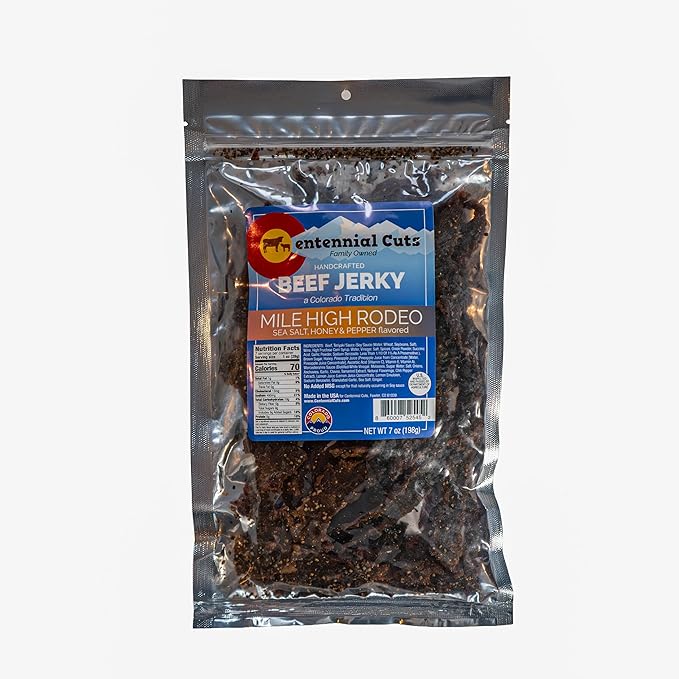 Centennial Cuts Beef Jerky – Mile High Rodeo – High Protein Sea Salt Honey &amp Pepper Flavor – 7 oz Snack