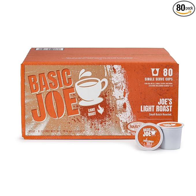 Basic Joe Light Roast Coffee Pods - 80 Count | Smooth Single Serve K-Cup Compatible Pods | 100% Arabica | Mild Everyday Coffee | Made in USA