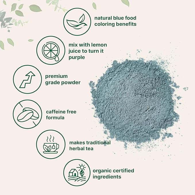 Micro Ingredients Organic Butterfly Pea Flower Powder 8 oz | Herbal Tea Powder for Hot or Iced Drinks | Natural Blue &amp Purple Color | Rich in Antioxidants | Caffeine-Free Non-GMO No Sugar
