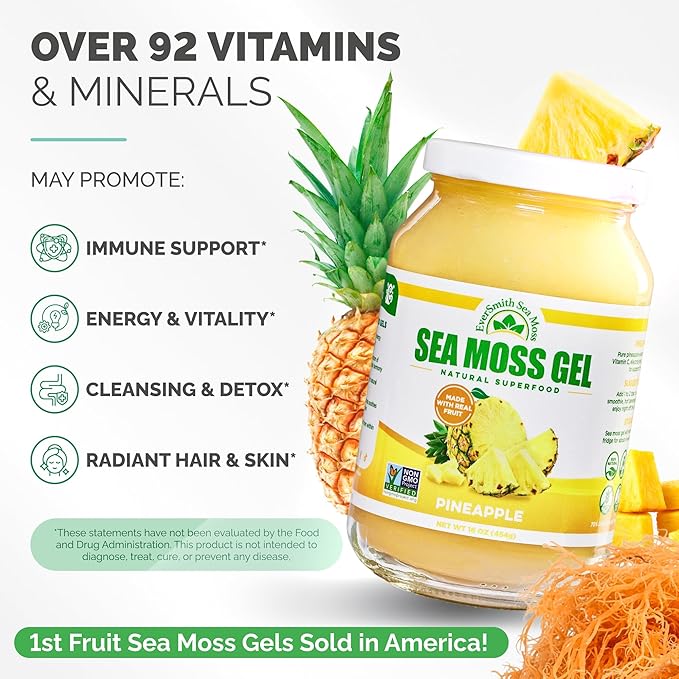 Wildcrafted Irish Sea Moss Gel | Made in USA | Rich in Vitamins &amp Minerals | Sea Moss Gel Raw | Nutritional Supplement | Pineapple (16 oz)