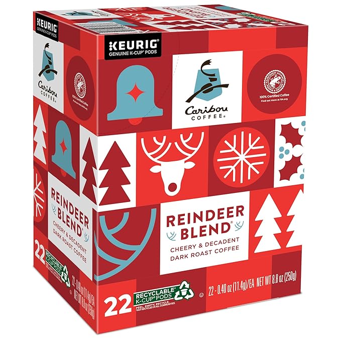 Caribou Coffee Reindeer Blend Single-Serve Keurig K-Cup Pods Dark Roast Coffee Pods 88 Count