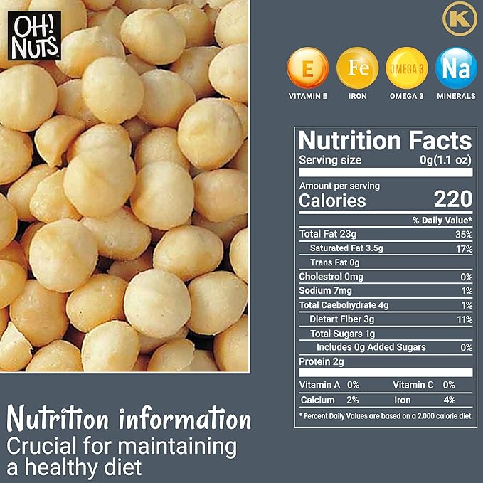 Oh! Nuts Raw Macadamia Nuts - Macadamia Nuts Unsalted - Jumbo Macadamia - 1 lb - 100% Natural Snack (Pack of 2)