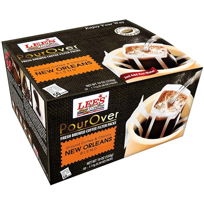 Lee's Coffee Pourover Fresh Ground Filter Packs New Orleans Style 50 Count