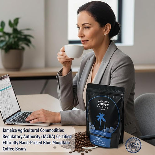 100% Jamaica Blue Mountain Coffee Beans No. 1 227grams / 8oz - Medium Roast Whole Coffee Bean - 100% Pure Arabica Small Batch Roasted - JACRA Certified Low Acidity Ethically Sourced