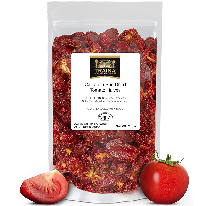 Traina Home Grown California Sun Dried Tomato Halves - Healthy Non GMO Gluten Free Kosher Certified Packed in Resealable Bag (2 lbs)