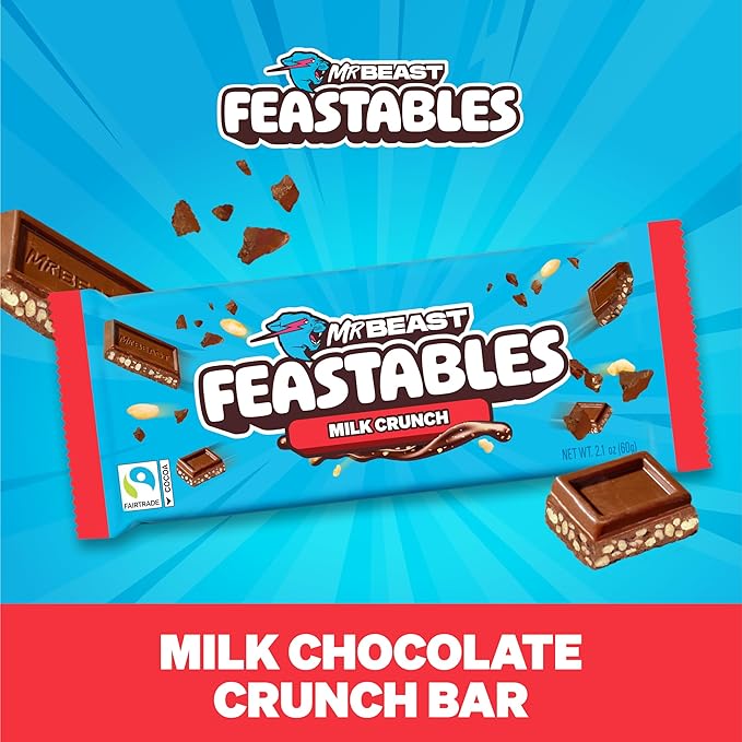MrBeast Feastables Milk Chocolate Combo Pack 20 Count King Size Milk Chocolate &amp Milk Crunch Bars Crispy Rice Candy 2.1oz Each