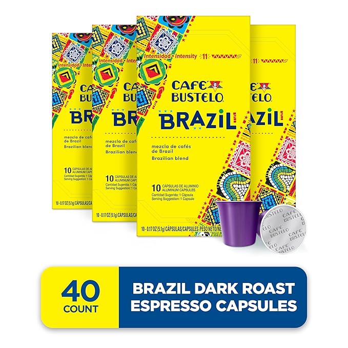 Café Bustelo Aluminum Espresso Capsules Brazil Blend Nespresso Original Line Compatible Intensity 11 40 Count