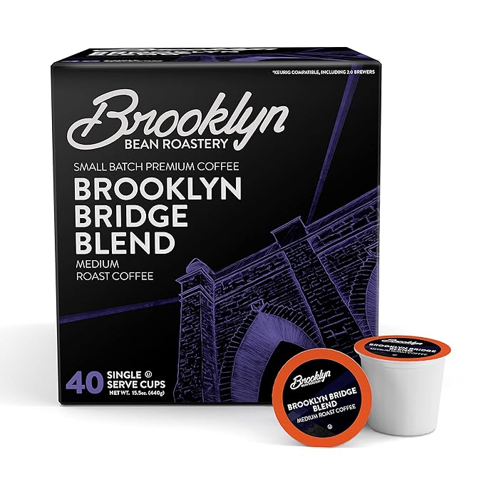 Brooklyn Beans Brooklyn Bridge Blend Gourmet Coffee - Compatible with Keurig 2.0 K Cup Brewers 40 Count Rich and Bold Medium Roast