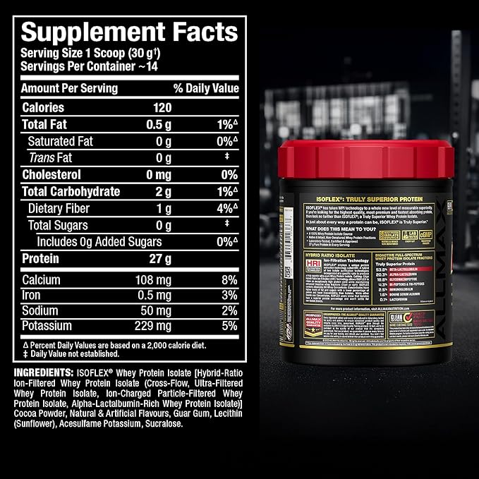 ALLMAX ISOFLEX Pure Whey Isolate Protein Powder - Gluten Free Low Lactose Sugar-Free - High-Protein Clean Keto-Friendly for Pre Post Workout Supplement for Women and Men | Chocolate 1lb
