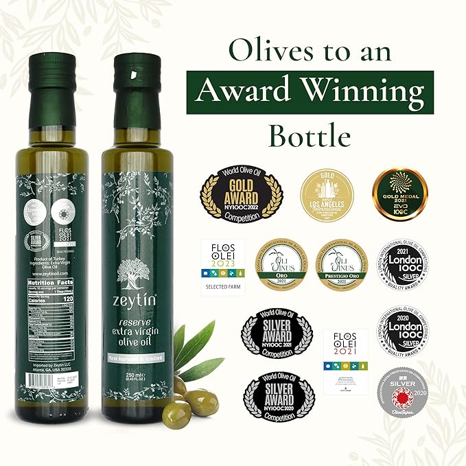 Zeytin Reserve Olive Oil Extra Virgin - Early 2024 Harvest Bottled in May - Awarded Brand - Limited Edition - Vegan Keto &amp Cold Pressed Olive Oil for Cooking Soup &amp More (8.5fl oz - Pack of