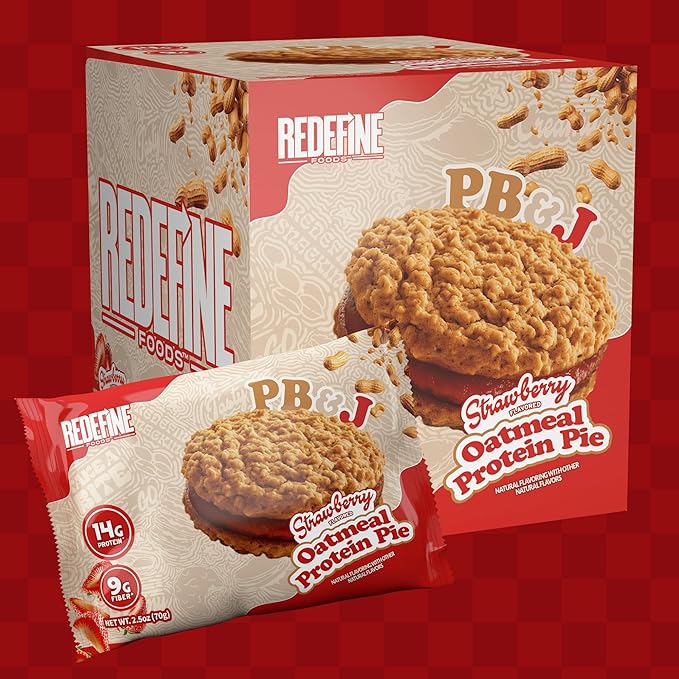 Redefine Foods Oatmeal Protein Pie Peanut Butter &amp Jelly - 8 Count - 14g of Protein Per Serving - Non-GMO