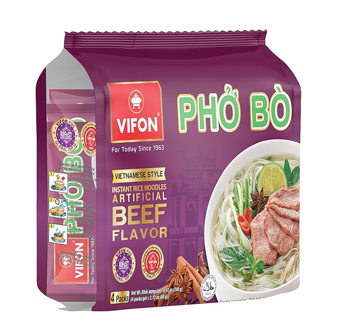 VIFON Phở Bò Vietnamese Style Instant Rice Noodles 2.11 oz (Pack of 24) | Halal Certified | Authentic Vietnamese Phở | Ready in 3 Minutes