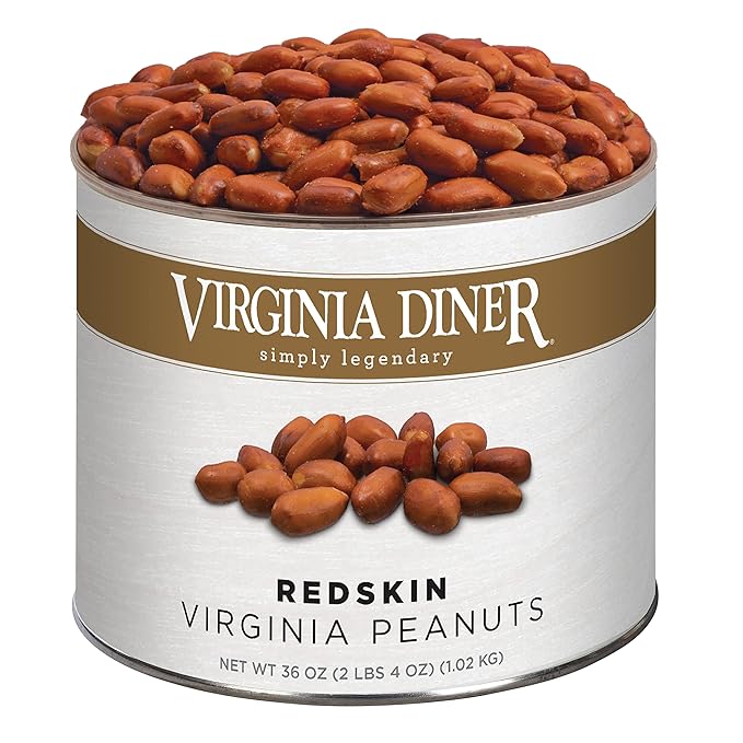 Virginia Diner Red Skin Virginia Peanuts - Gourmet Peanuts Non-GMO Preservative Free from Virginia Since 1929-36 Oz Can