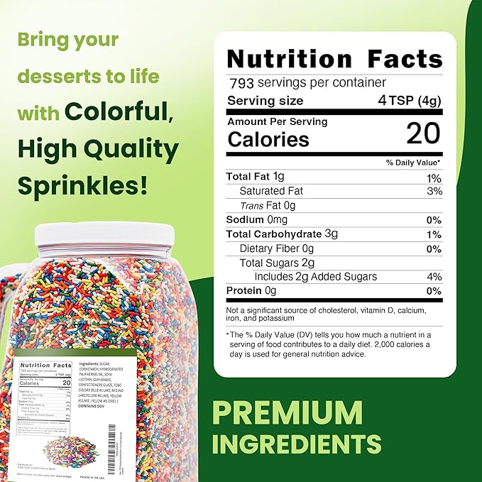 TOSS Rainbow Sprinkles Jimmies 7 Pounds Cake Decorating Topping for Baking and Ice Cream Resealable Container