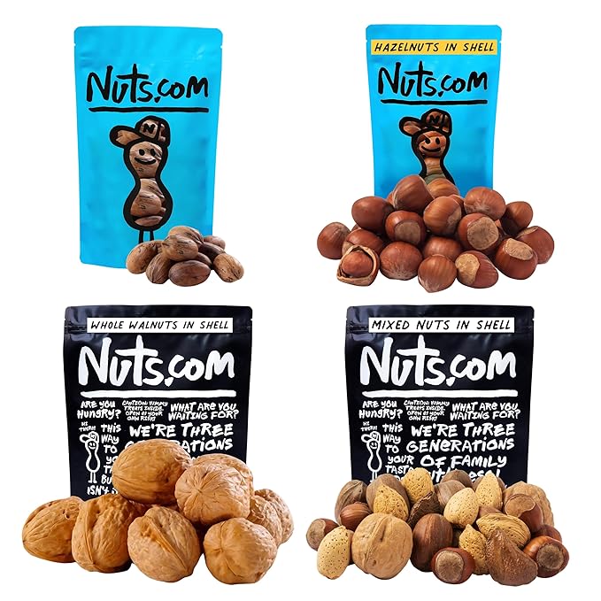 Nuts.com Whole Walnuts Mixed Walnuts in Shell 2lb Pecans &amp Oregon Hazelnuts in Shell 1lb - Gourmet Freshly Harvested Non-GMO for Cooking Baking and Snacking