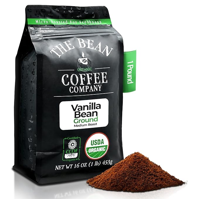 The Bean Organic Coffee Company Vanilla Bean Medium Roast Ground Coffee 16-Ounce BagCafé molido tostado organico