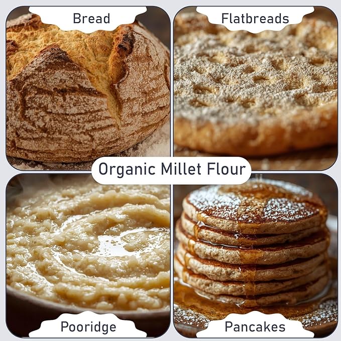 Great River Milling Organic Millet Flour | USDA Organic Naturally Gluten Free Non-GMO Vegan Kosher | Mild Nutty Flavor for Baking Flatbreads Pancakes &amp Porridge | 5 Lb.