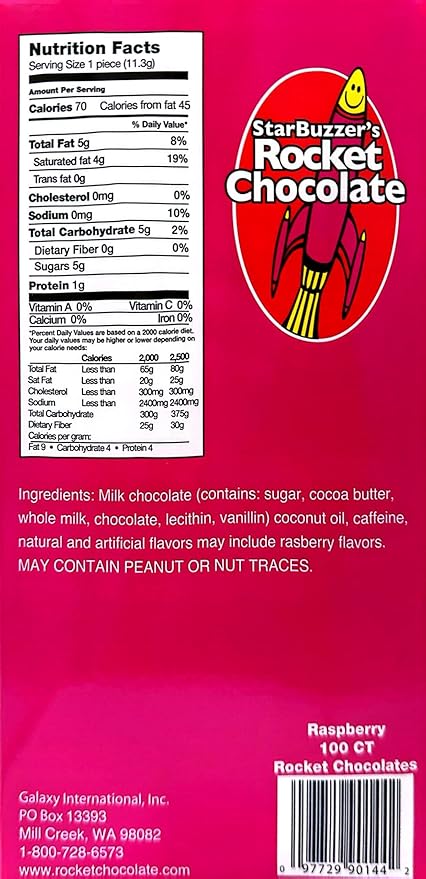 Rocket Chocolate Milk Chocolate Raspberry Flavored Caffeinated Chocolate Truffles 100 count Mini