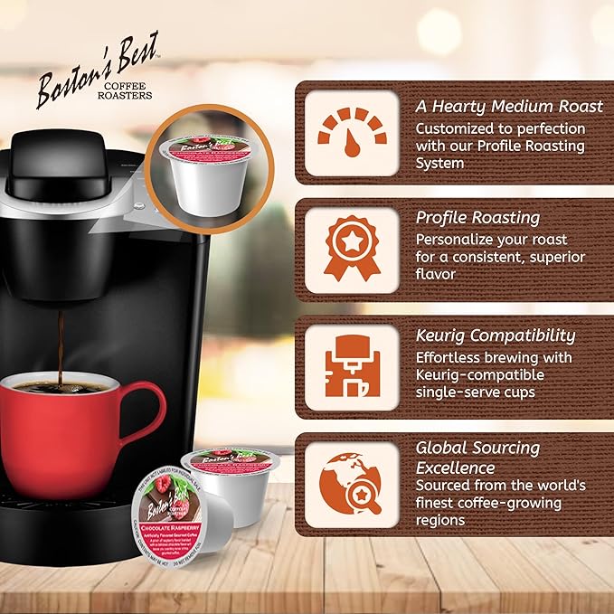 Boston’s Best - Chocolate Raspberry Flavored Coffee Medium Roast Gourmet Compatible with Keurig Coffee Maker 1 Count (42 Single Serve Cups)