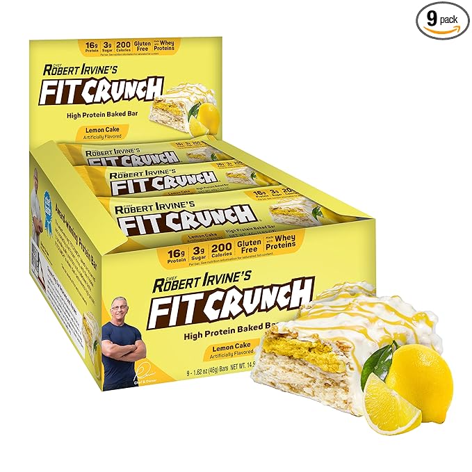 FITCRUNCH Snack Size Protein Bars 6-Layer Baked Bar 3g of Sugar &amp Soft Cake Core (9 Bars Lemon Cake)
