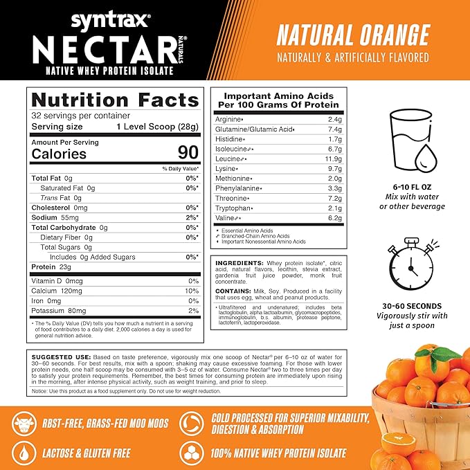 Syntrax Nectar Naturals All Natural Whey Protein Isolate Smooth &amp Juicy Natural Orange 2 lbs.