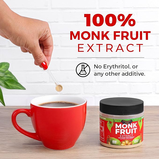 100% Monk Fruit Extract (90X Sweeter Than Sugar) Monk Fruit Sweetener No Erythritol Sugar Substitute Zero Calories Zero Glycemic Non-GMO 25% Mogroside V by Transparency Foods (3oz 1700 servings)