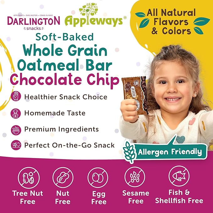 Individually Wrapped Chocolate Oatmeal Bars 2.4 Oz Each Oatmeal Chocolate Chip Bars Made in USA 160 Count (24 lbs Total) by Appleways