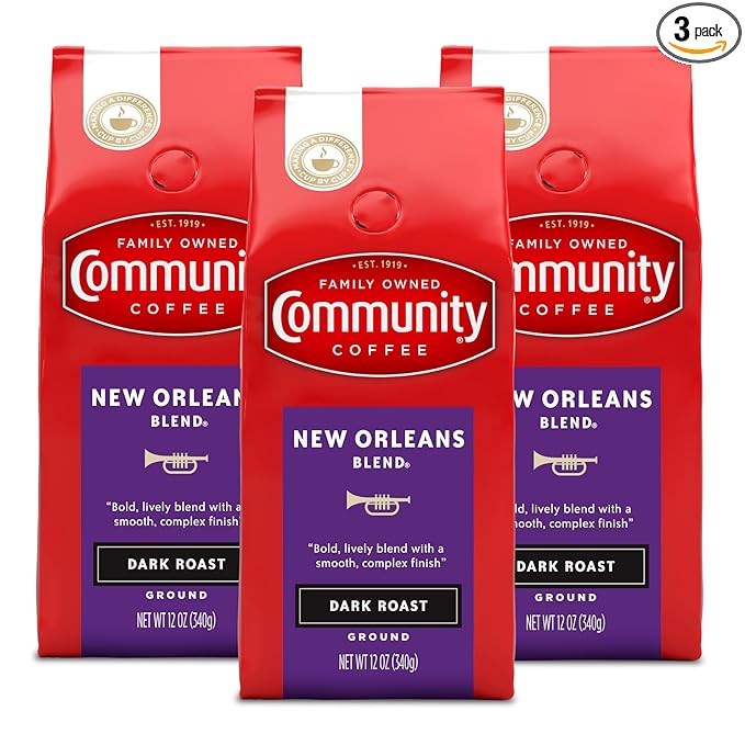 Community Coffee New Orleans Blend Special Dark Roast Ground Coffee 12 Ounce Bag (Pack of 3)