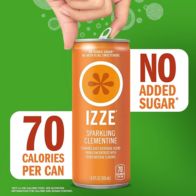 IZZE Sparkling Water Juice Beverage Blend Clementine No Sugar Added 8.4 FL OZ 24 Cans