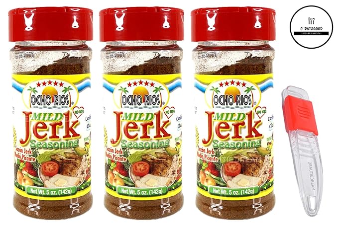 Ocho Rios Mild Jerk Seasoning 5 oz Pack of 2 with Adjustable Measuring Spoon in Sealed O That's Good Packaging (Pack of 3)