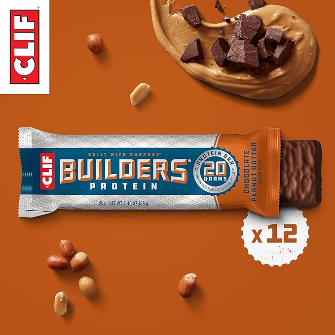 CLIF Builders Chocolate Peanut Butter &amp Cookies 'n Cream Protein Bars Bundle - Gluten-Free Non-GMO 20g Protein 2.4 oz. (12 Count) Bars