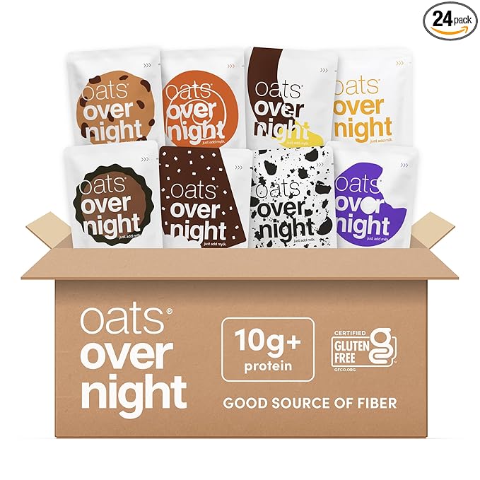 Oats Overnight Dessert Variety Pack - High Protein High Fiber Breakfast Protein Shake - Gluten Free Oatmeal Non GMO High Protein Oatmeal - Salted Toffee Chocolate Satin Pie &amp More Flavors (24 P