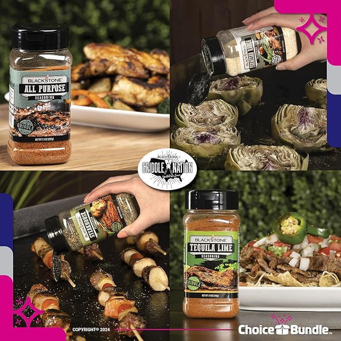 Blackstone Whiskey Burger Steakhouse Tequila Lime All Purpose Parmesan Ranch Premium Barbecue Griddle Seasoning Rub 5 Pk (38.9 oz) + BBQ Masters &amp Opener (7 Items)!