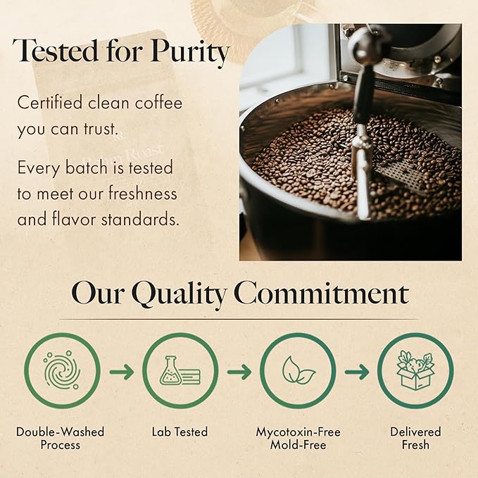 RAHM ROAST Mold-Free Organic Coffee Whole Bean Medium Roast Lab-Tested Mycotoxin-Free Low Acid Guatemalan Specialty Coffee for Purity 12oz Bag