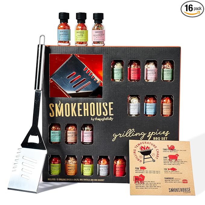 SmokehoSmokehouse by Thoughtfully Grilling Spices BBQ Set Includes BBQ Spatula Magnet and 15 Flavorful Seasoning and Rubs - Great Gift for Holiday Men Dad Husbanduse by Thoughtfully Grilling Sp