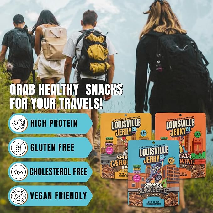 Louisville Jerky Co. Sweet &amp Smoky Carolina Mustard BBQ Vegan Jerky Plant Based Protein Snack (3 Ounce 3-Pack) – Smoky Southern BBQ Flavor Gluten-Free Vegetarian