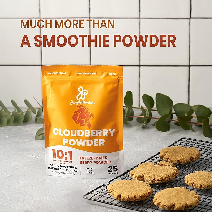 Jungle Powders Freeze Dried Organic Wild Blueberries 4oz &amp Cloudberry Powder 3.5oz – No Sugar Added Pure Fruit Powder for Smoothies Baking Jam Flavoring &amp Natural Antioxidant Boost