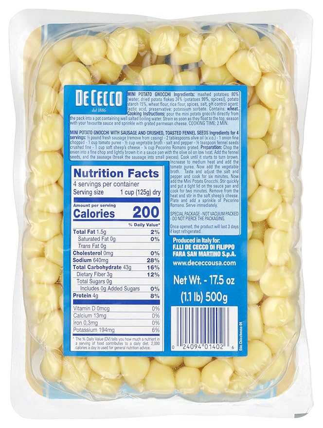 De Cecco Potato Gnocchi Mini Pasta 17.5 Ounces (Pack Of 12)