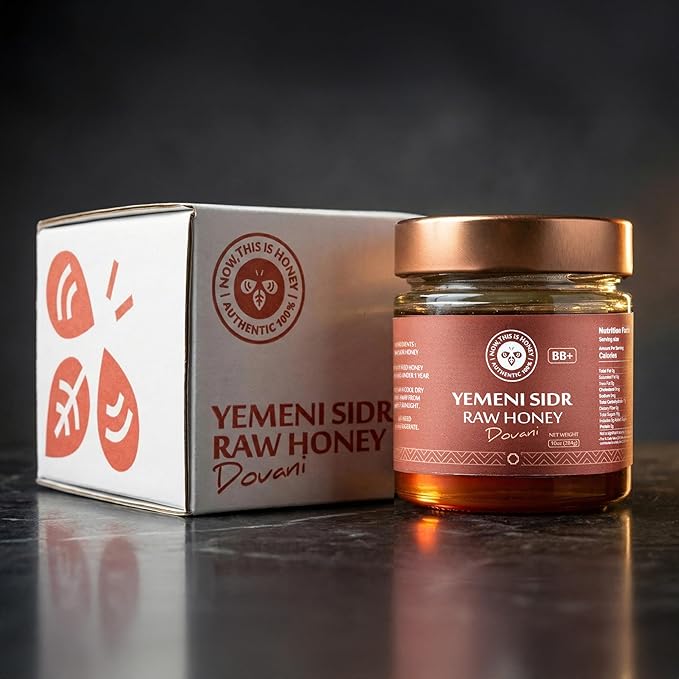 Raw Yemeni Sidr Honey BB+ Grade | Glass Jar | Unpasteurized Unfiltered &amp Unheated | Authentic Monofloral Do’ani Sidr Honey from Sidr (Jujube Ziziphus) Trees | 100% Pure &amp Natural | 10oz / 284