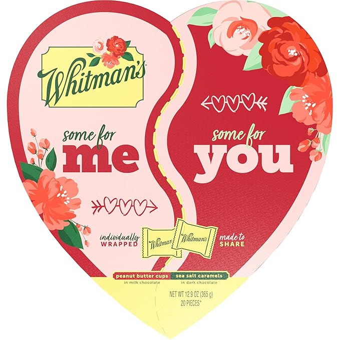 WHITMAN'S Valentine's Day Best Friends Forever Heart Milk &amp Dark Chocolate Candy Gift Box 12.9 oz.