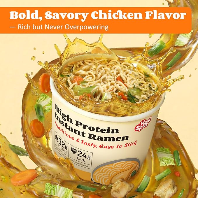 Healspot High Protein Instant Ramen (6 Cups) - 32g Plant-Based Protein Non-Fried Low Carb Low Fat Non-GMO Keto &amp Vegan Friendly (Golden-Chicken)