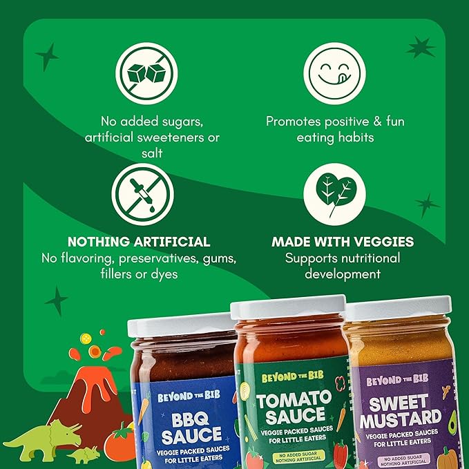 Beyond the Bib All Natural Toddler Sauces for Picky Eaters - Hidden Vegetables No Added Sugar Quick &amp Healthy Mealtime Solution - For 24+ Months (Tomato BBQ Sweet Mustard)