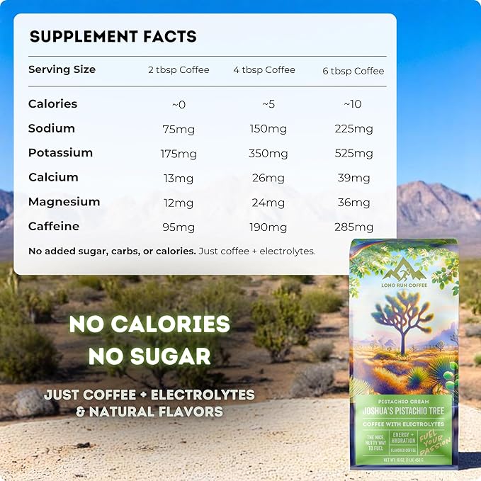 Long Run Coffee – Hydrating Coffee with Electrolytes – All Natural Energy + Hydration + Recovery for Athletes – Stomach Friendly Electrolyte Coffee for Runners (5 lb Pistachio Cream)