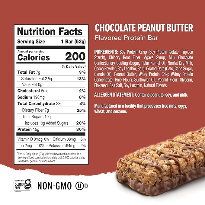 Ready® Protein Bars - High-Protein Snack with 15g Whey Protein All-Natural Ingredients Supports Lean Muscle and Recovery - Chocolate Peanut Butter (15 Pack)