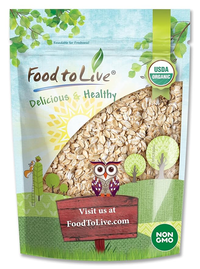 Food to Live Gluten Free Organic Regular Rolled Oats 4 Pounds – Non-GMO Old-Fashioned 100% Whole Grain Vegan Bulk. Rich in Fiber. Great for Oatmeal Cereal Granola Cookies. Made in USA