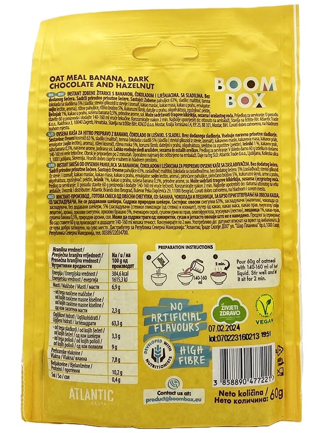 BOOM BOX Chocolate Banana Hazelnut Oatmeal - 60 g - Energizing Breakfast CereaL