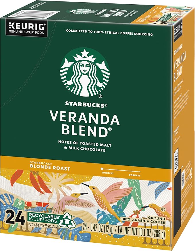 Starbucks Coffee K-Cup Pods Veranda Blend Blonde Roast Coffee Notes of Toasted Malt &amp Milk Chocolate Keurig Genuine K-Cup Pods 24 CT K-Cups/Box (Pack of 3 Boxes)